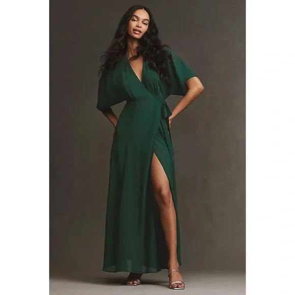 NWT Reformation Winslow Short Sleeve V-Neck Wrap Maxi Dress Small Emerald Green - Picture 1 of 8